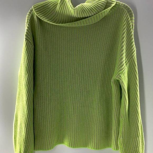 9. Becca Tilley Bar III Cowl Neck Striped Tan and Green Cropped Sweater - Picture 4 of 6